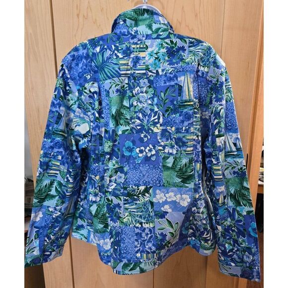 Floral Patchwork Jacket Drapers & Damons 2X Women Blue Green Cotton Blend Button - Picture 5 of 8